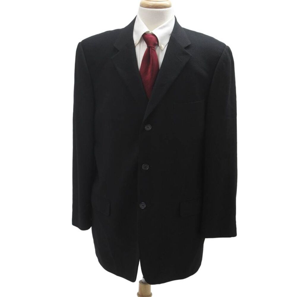 Ermenegildo Zegna Mens Black Blazer Collared Button Solid Long Sleeve Size 56